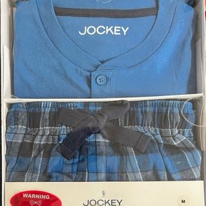 Jockey Classics 2-Pc Sleep Set Long Sleeve Jersey Henley Top/Flannel Pant Sz M